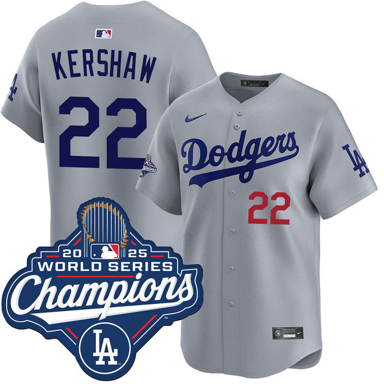 Clayton Kershaw Los Angeles Dodgers Alternate Road Limited 2025 World Series Champions Jersey - Gray